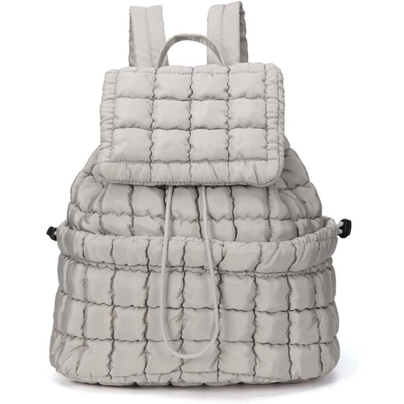 Grey Quilted Puffer Backpack for Women - Lightweight Travel Daypack